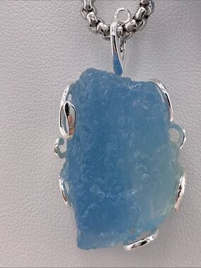 Natural Raw Aquamarine Crystal Pendant Necklace - The Gem Studio
